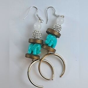 Tribal Turquoise Moon Elephant Earrings 🐘